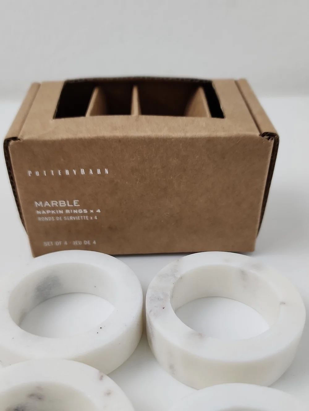 Pottery Barn Handcrafted Thin Marble Napkin Rings - Set of 4 Off White